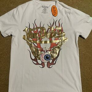 Von Dutch White Tee with Gold and Red Graphic